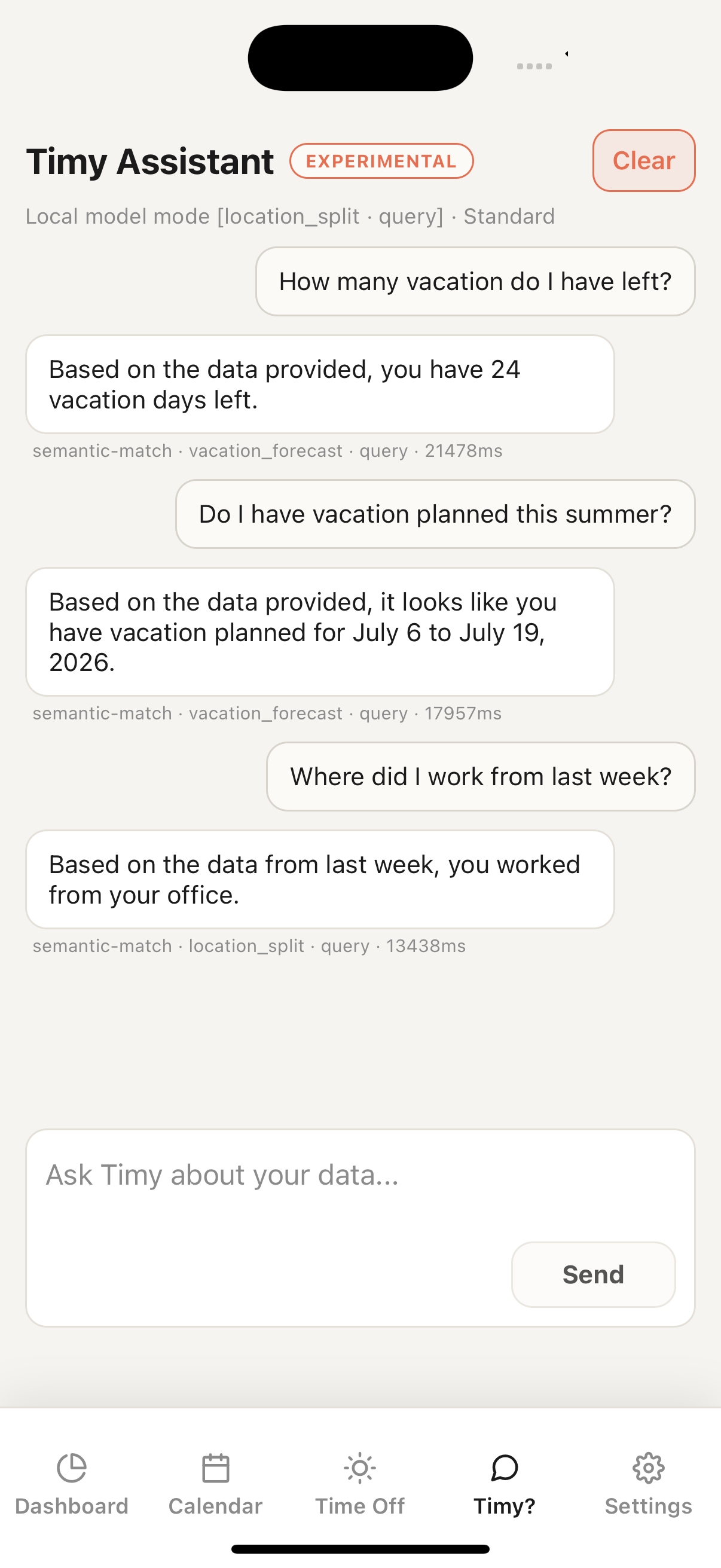 Ask Timy — fully on-device *